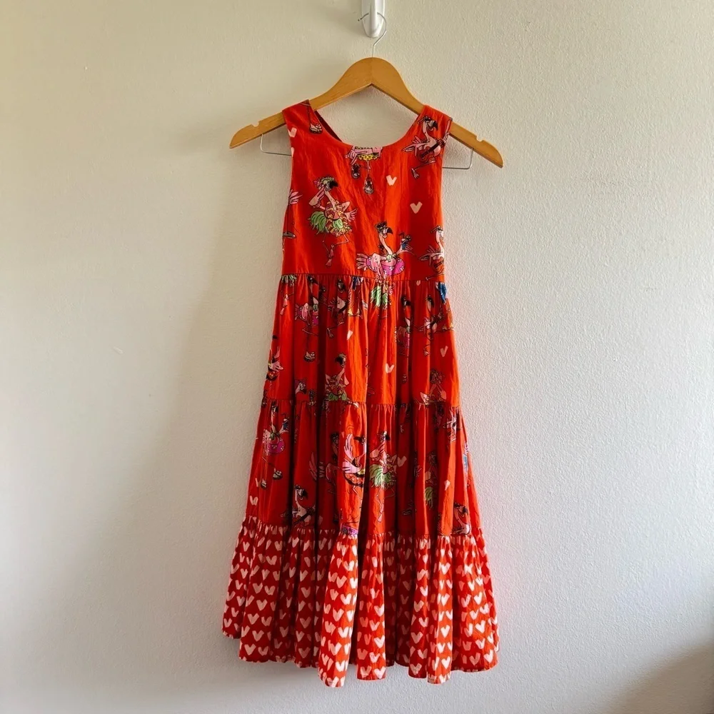 Stella McCartney Orange Flamingo Heart Tiered Dress in size 8 YR Girls